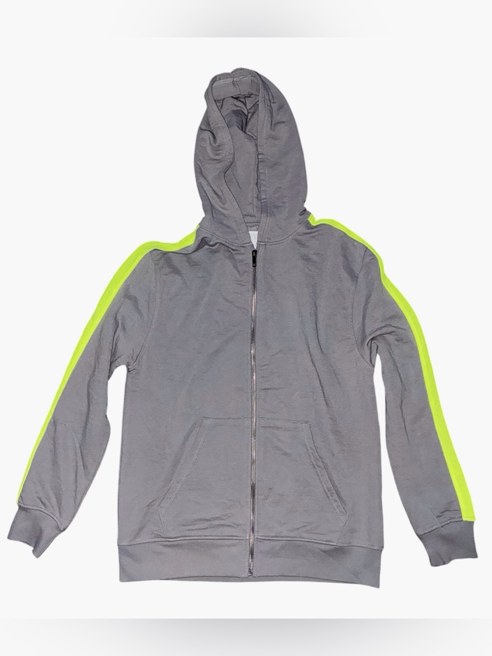 Zara Gray Hoodie with Neon Green Sleeve Stripes